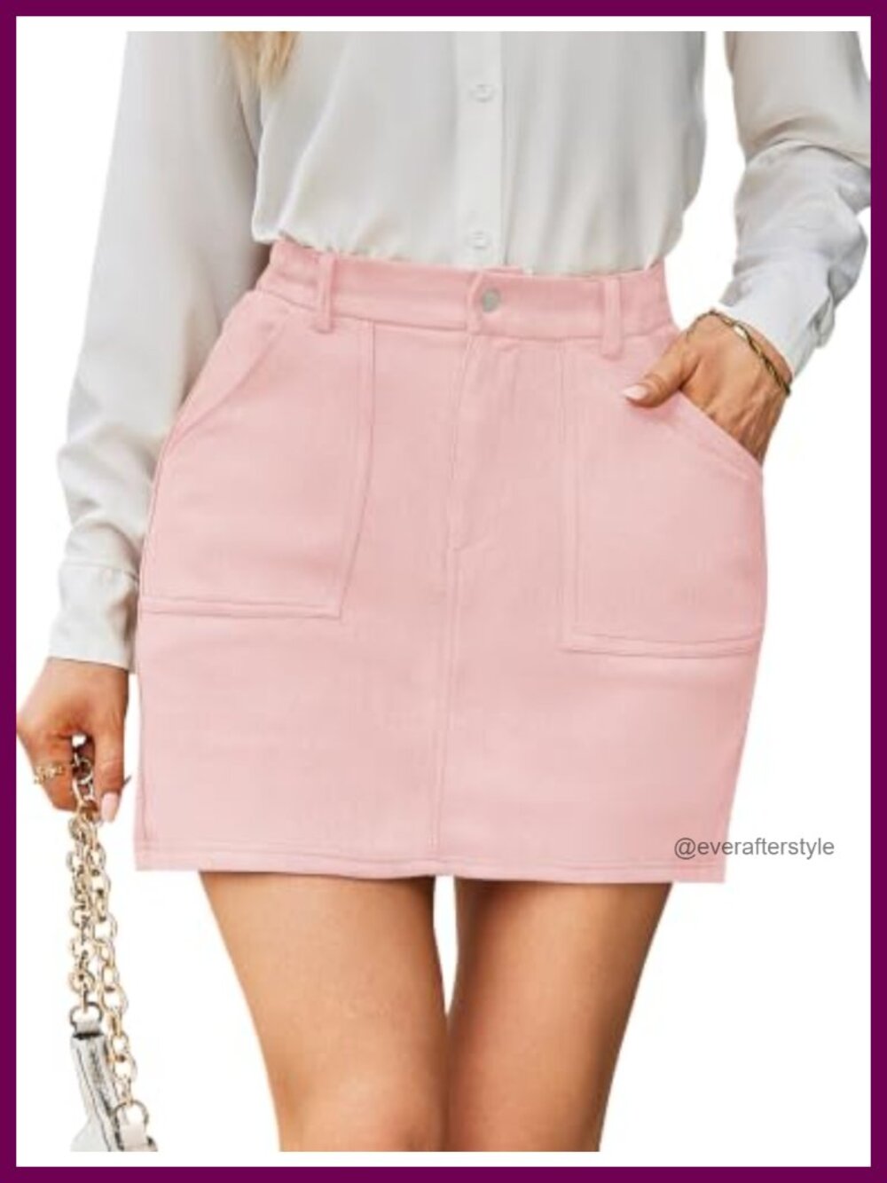 Faux Suede Mini Skirt High Rise A-Line Built-in Shorts Pockets
